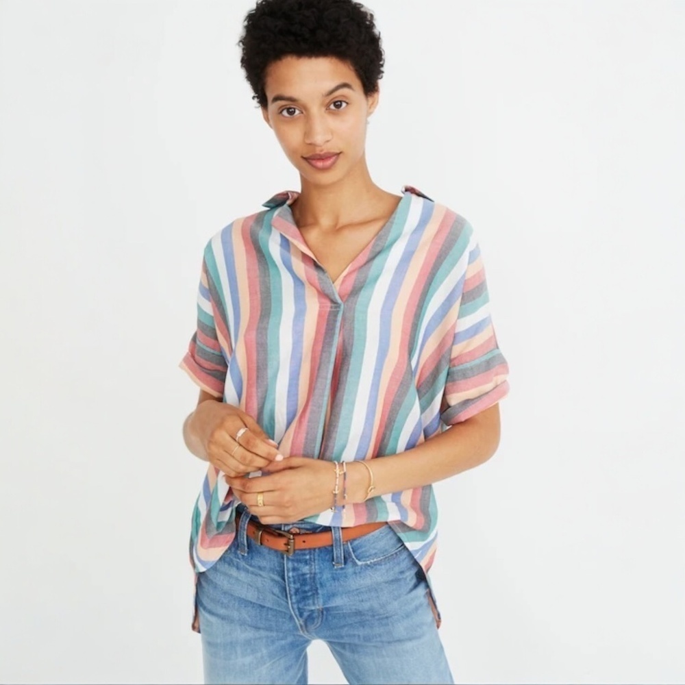 MADEWELL - Courier Button-Back Shirt Festival Stripe Size XS